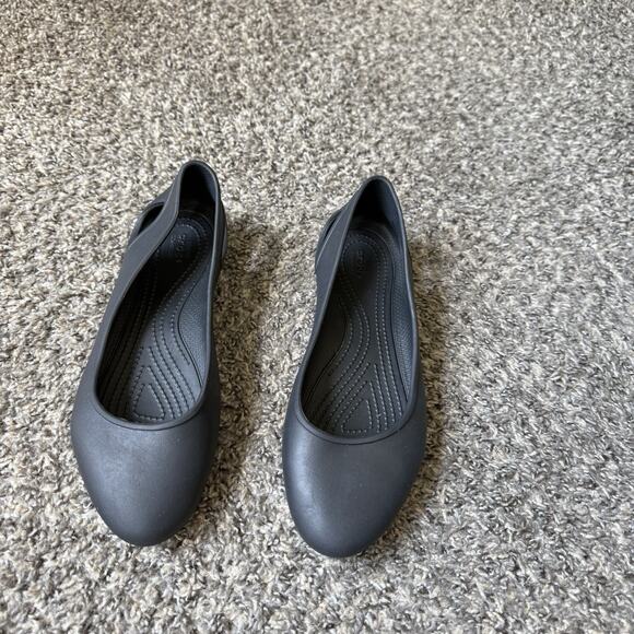 Crocs Womens Size 9 Sloane Flat Iconic Comfort Slip On Black Ballet Shoes - Picture 2 of 6